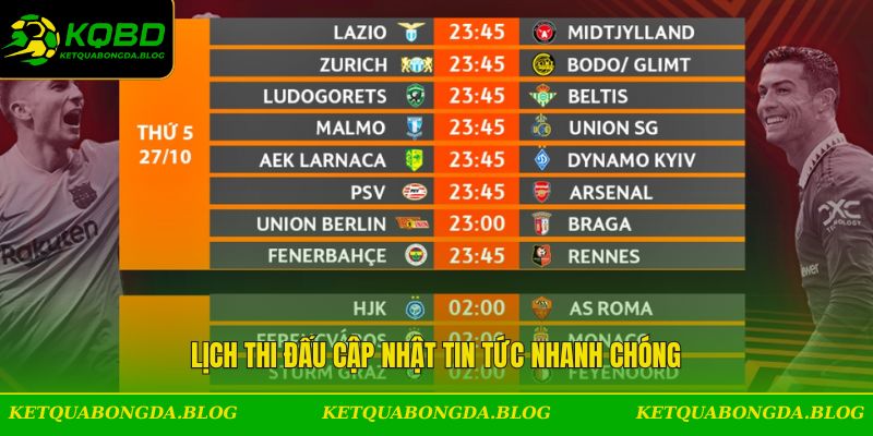 Lịch thi đấu cập nhật tin tức nhanh chóng